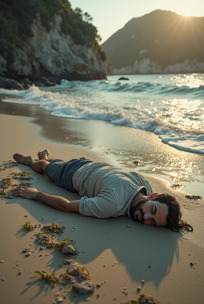 Ugly lying on the beach
