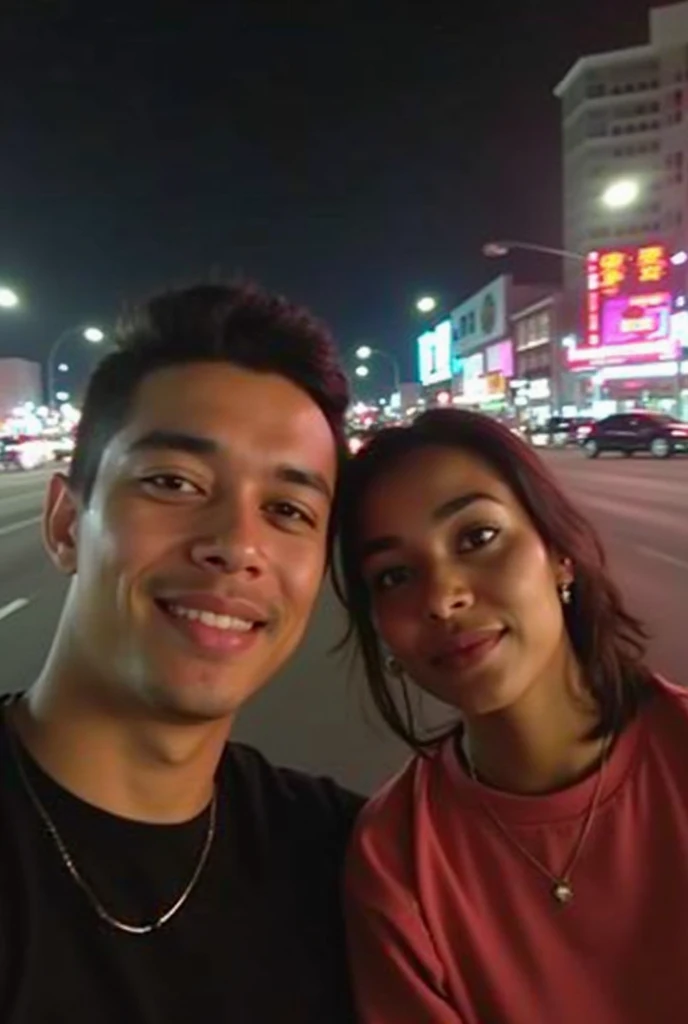 they are posing for a photo in front of a neon-lit bar, imagem de perfil, casal feliz, 8k foto selfiegraph, Sandra Chevier, both smiling at the camera, Foto do perfil, sorriso de discoteca, taken at the beginning of 2020, selfie!!!!!, foto tirada em 2 0 2 0, foto selfie, selfie, postagem no reddit, Mom and Dad