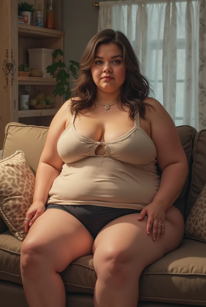 a very fat 10 years girl , obese , extremely obese , sitting on sofa , (best quality,4k,8k,highres,masterpiece:1.2),ultra-detailed,(realistic,photorealistic,photo-realistic:1.37),HDR,UHD,studio lighting,ultra-fine painting,sharp focus,physically-based rendering,extreme detail description,professional,vivid colors,bokeh,dark,moody,dramatic lighting