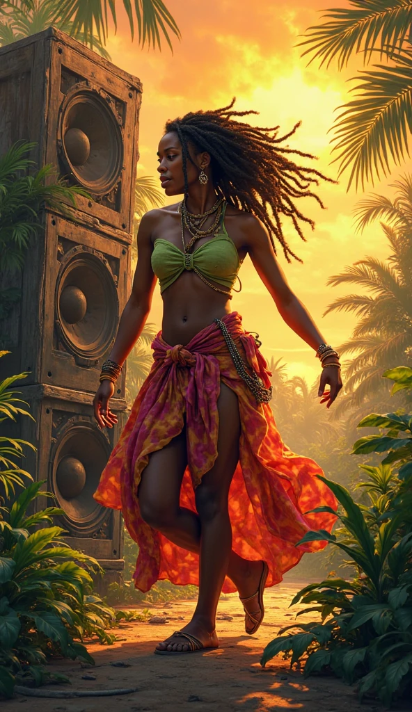 A person who expresses the joy of rhythm々Generate a reggae dance scene with.