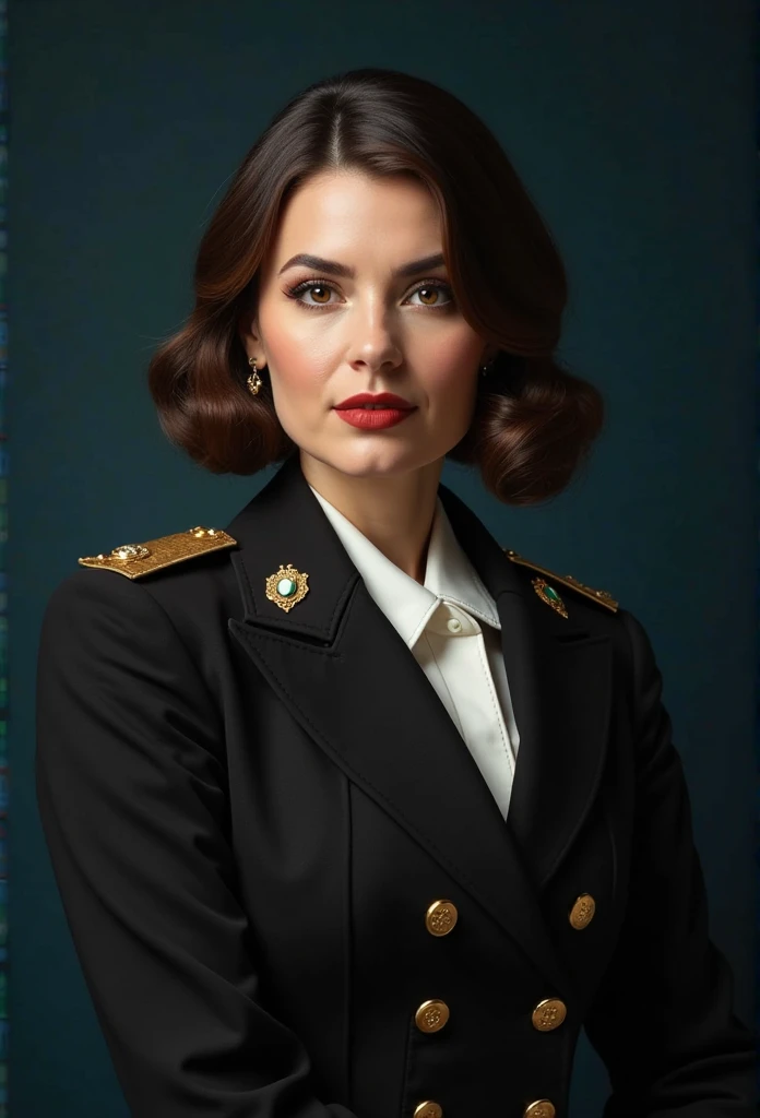 Film Cover Image,Like a real person,Polite Dress,Обложка обложки War War Fighter),(Movie Reference Foundation : 1.8 ),Realistic,White Air Force General Uniform,(Realistic Face Resolution),Cinematic poses,Adult,Skinny,Small,1 Woman with dark brown hair,serious face,science fiction,Sci-Fi,Different characters