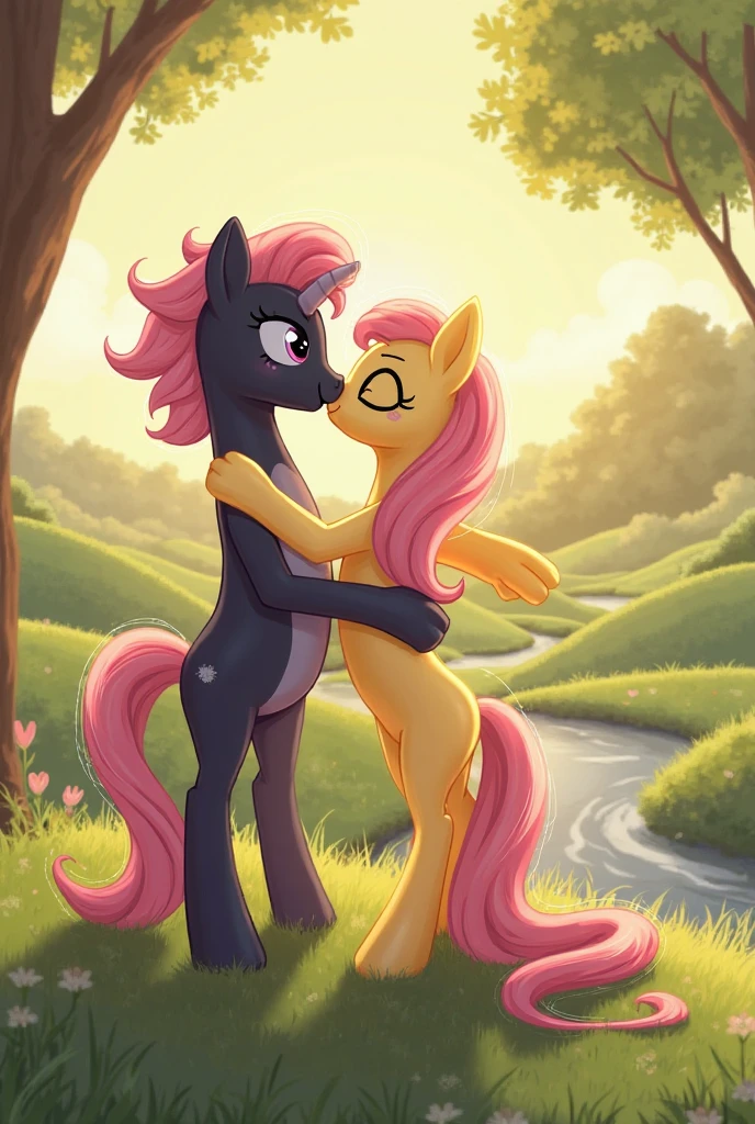 (photorealism:1.2), A photo of a ginger plant and my little pony character kissing