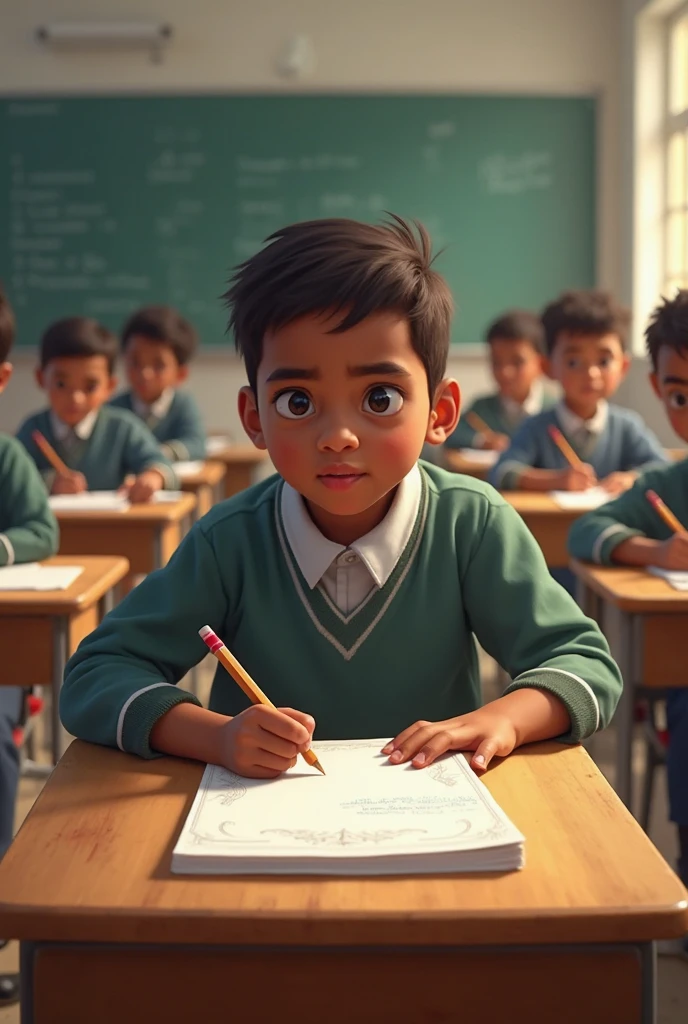 A child sitting in poor govt class room in india