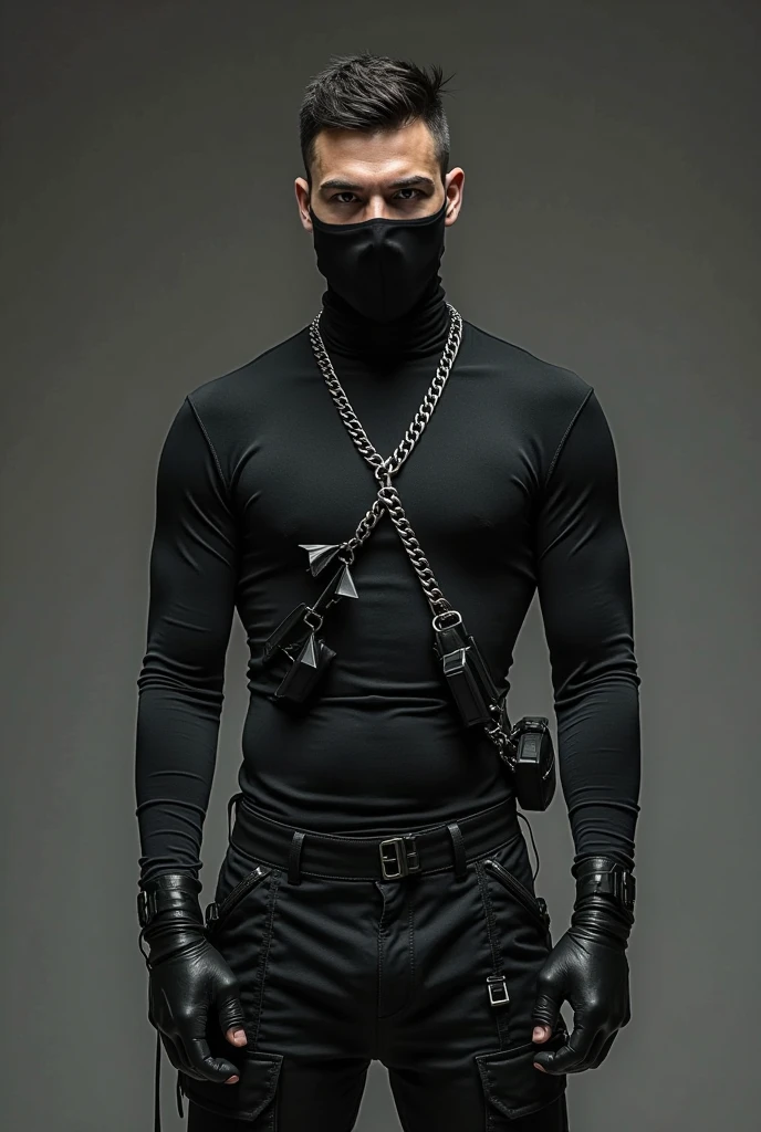 Teen male posing, boxerbriefs, skinny body, atmospheric, cute face, white hair, blood, topless, mask, harness