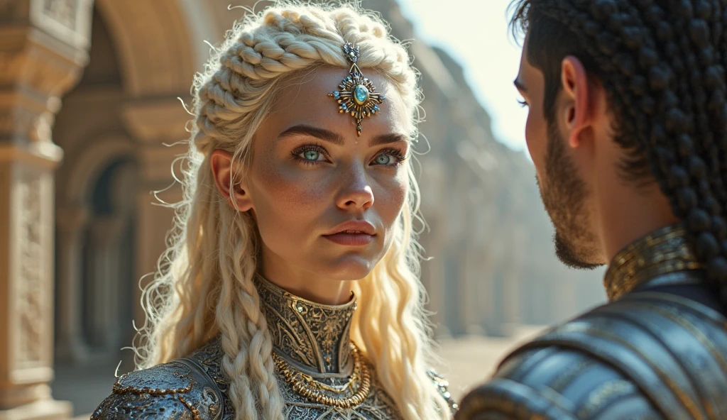 (masterpiece, high resolution:1.4), (photograph of a woman with flowing blue hair, bright blue eyes, and fair skin:1.2), (adorned in a resplendent suit of golden armor:1.4), (the intricate design of the armor protecting her slender and voluptuous body:1.3), (captured within the serene ambience of a Greek temple in ruins:1.1), (Sony Alpha 9 II camera, known for capturing fine details:1.2), (paired with a Sony FE 24-70mm f/2.8 GM lens for versatile capturing:1.2), (the temple's columns and structures creating an aura of ancient grandeur:1.1), (soft sunlight filtering through the cracks, adding an ethereal glow:1.1), (her determined gaze meeting the camera, reflecting both strength and grace:1.1), (the intricate details of the golden armor, from the engravings to the reflective surfaces, captured with precision:1.1), (her blue hair cascading down her back in harmony with the ancient setting:1.1), (the camera lens capturing the interplay between her striking appearance and the atmospheric ruins:1.1), (a photograph that captures the contrast between the modern woman and the ancient surroundings:1.1), (a moment that reflects both power and beauty against the backdrop of history:1.1), Cinematic, Hyper-detailed, insane details, Beautifully color graded, Unreal Engine, DOF, Super-Resolution, Megapixel, Cinematic Lightning, Anti-Aliasing, FKAA, TXAA, RTX, SSAO, Post Processing, Post Production, Tone Mapping, CGI, VFX, SFX, Insanely detailed and intricate, Hyper maximalist, Hyper realistic, Volumetric, Photorealistic, ultra photoreal, ultra-detailed, intricate details, Super detailed, Full color, Volumetric lightning, HDR, Realistic, Unreal Engine, 16K, Sharp focus, Octane render