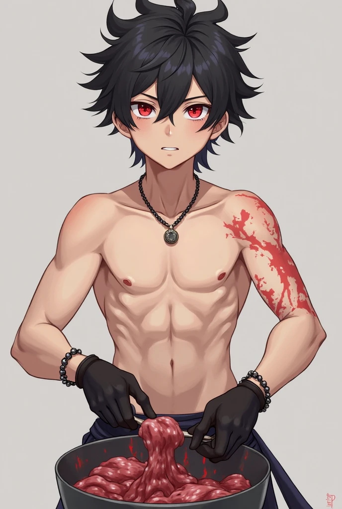 Shirtless man, tied up with shibari knots, kawaii
