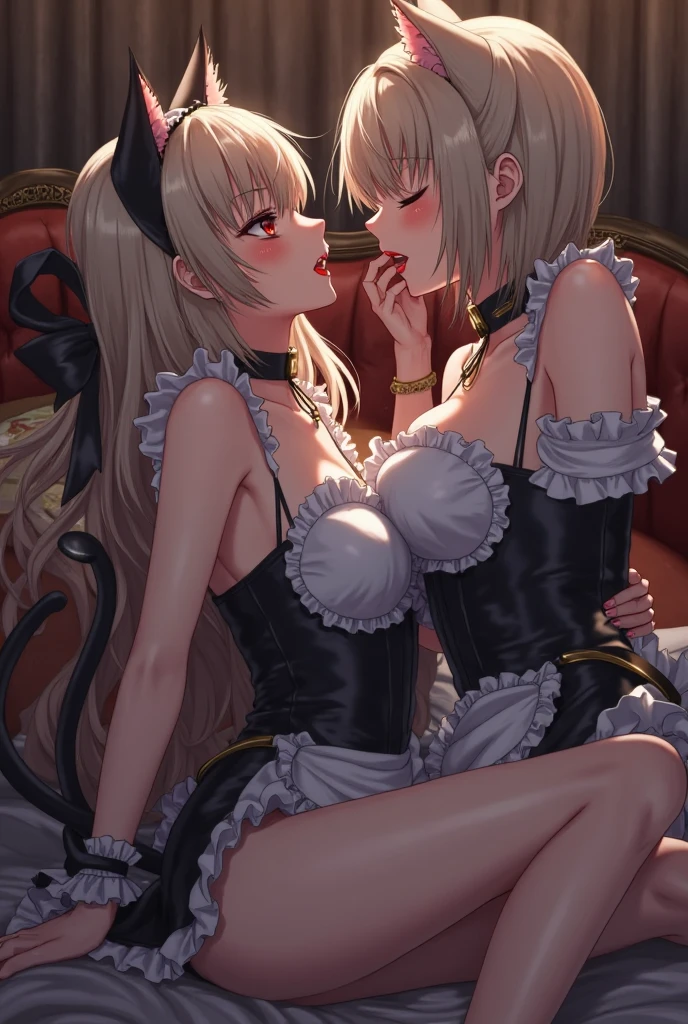 (masterpiece, best quality), best resolution, (2heads:1.5), 1girl, brown hair, blonde hair, blue eyes, flirty, suductive, cute, black unitard, jewel thief