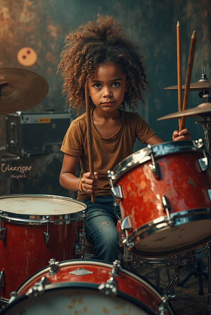Black boy, curly and ugly playing drums.