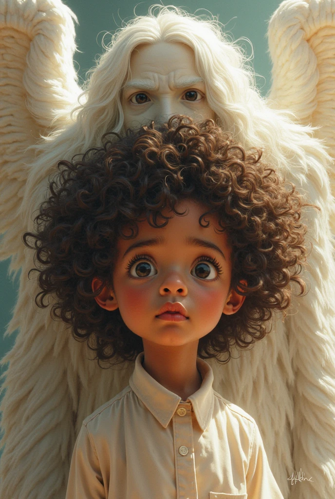 A 9 year old Latino boy angel with dreadlocks 
