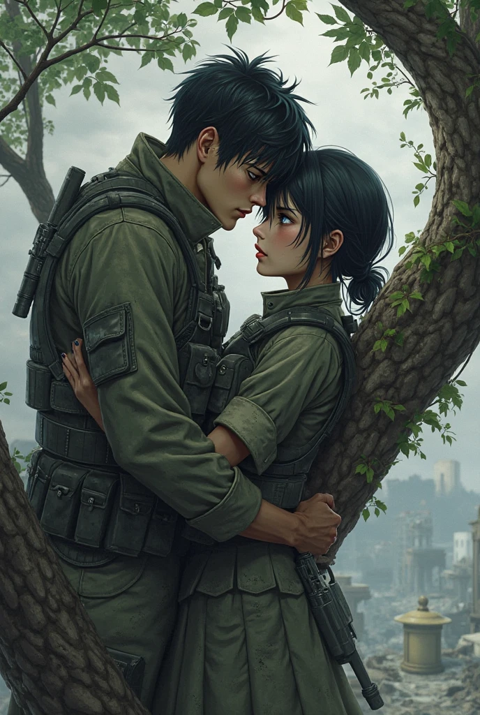 (female officer: A smile full of happiness、shibari, large brests, Panting Face、gipsy、military uniform)、(1 man wearing recruit suit, he grabs her waist and stroking his crotch from behind:1.5), river, very beautiful landscape, landscape artwork, landscape art detail, very beautiful digital art, beauty of natural landscape, beautiful art UHD 4 K, very beautiful photos, beautiful nature, landscape wallpaper, really beautiful nature, beautiful digital artwork, beautiful background, cherry blossom trees, anime style