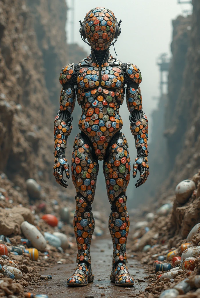 Create an 3d image of recycled garbage 