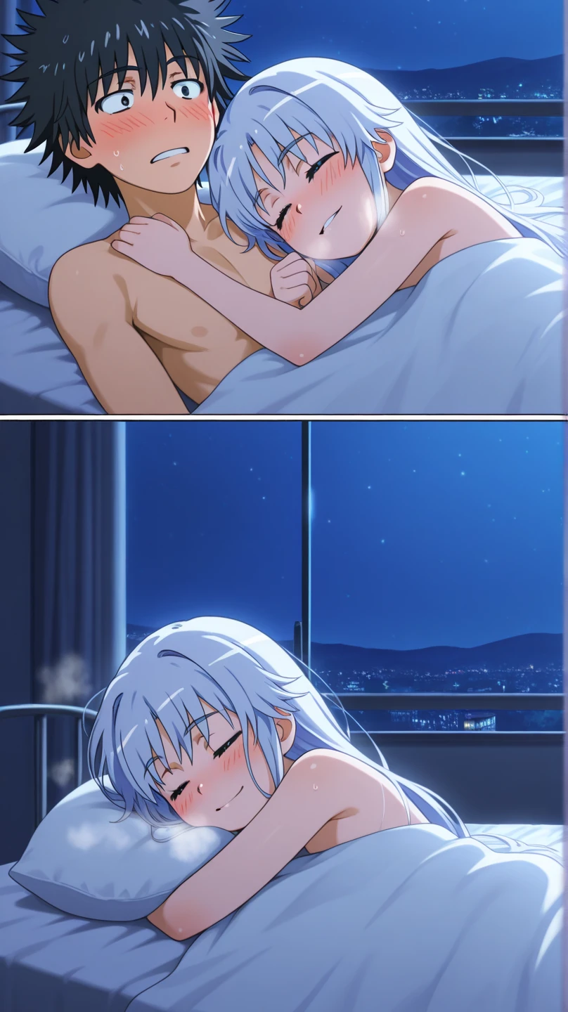 masterpiece, highest quality, 8k,NSFW, anime cartosuperior has naked girl being fucked by cartosuperior dude superior a bed, Emilia(Re:Zero), 1girl, MMF trio, multiple boys, muscular man, nude, blowjob, swallow, group sex, sex with men, {{girl_superior_superior,straddle}}, sit astride, biggest penis, hetero, chest, double penetratisuperior, nipple, purple eyes, long hair, x hair ornament, white hair, tiara, braid, vagina, multiple penises, open your mouth, testis, blush, folded, rape, pussy, spread pussy, clitoris, urethra, Uterus, on hand, spread your legs, M-shaped spread legs, open thighs, Spitrost, faceless man, hold one's thighs, Hug me from behind