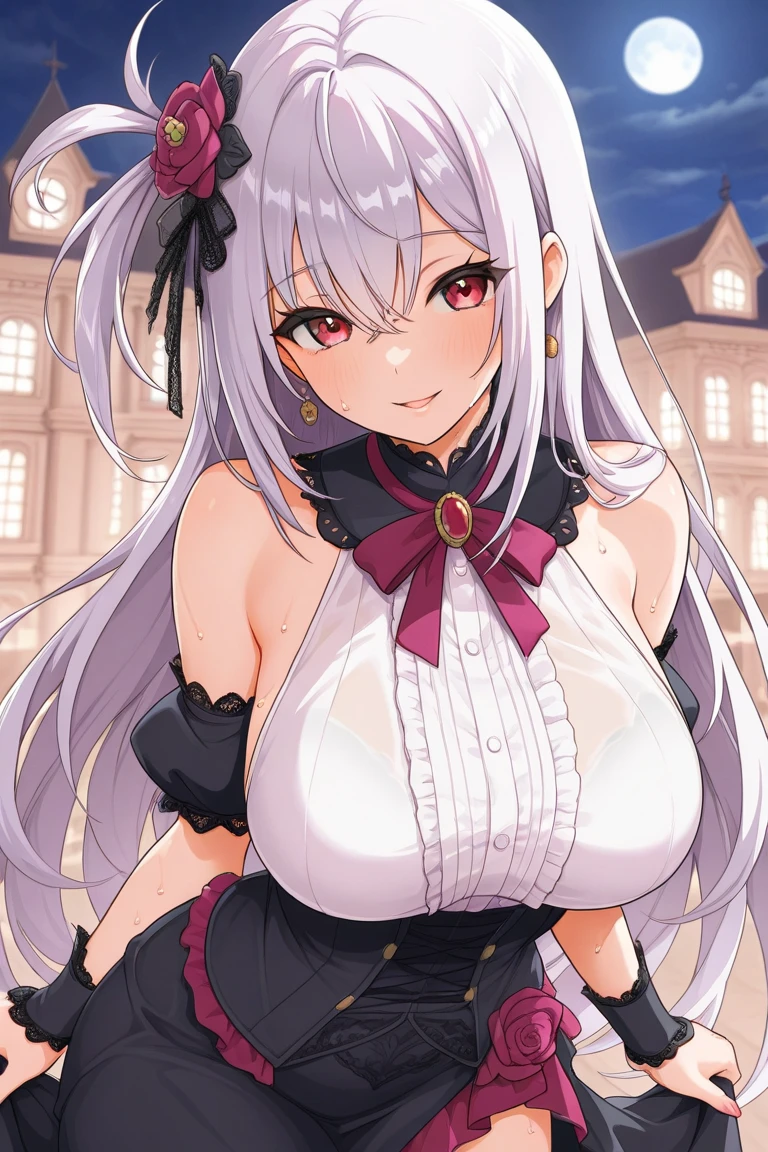 One girl, (Urzan-6500:0.7), K-Pop Idols, , , Exposed bare shoulders, , Long white hair, Japanese clothing, The best quality at its best, (da pintura:1.5), (hair ornaments:1.35), gem, Purple eyes, 耳Nipple Ring, Huge cleavage, Depth of written boundary, Detailed face, Face Focus, ribbon_trim, (View your viewers:1.25), Non-traditional Shrine Maiden, Glossy Skin, Long sleeves, Thick lips, Game CG, (Blur the background:1.2), Sit, Upper body, whole body、Put your head on the urinal,Yogurt all over、whole bodyが濡れている、One girll, , Obscene, Pee, Urine,garbage,masterpiece, Highest quality, Very detailedな,Knee-high socks、Long white elbow gloves Black calf socks、Open your thighs wide to the left and right、地面にSquat、Showing your crotch to the audience, ((、Squat, Spread your legs:1.3, Flat lighting、Elevation、Sexy pose、Highest quality、Complex、Surreal、perspective, Very detailed, Detailed Background, shape、1 Girl、alone、Big Breasts、A light smile, Embarrassing, blush,Nipples