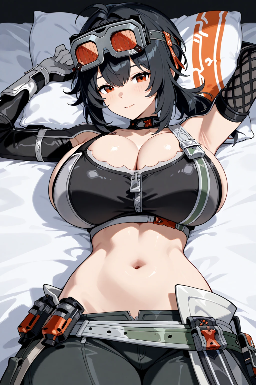 black hair, anime girl, crow's feet, angry, annoyed, tank_top, massive breasts, big belly, pregnant, hyper pregnant, huge belly, colossal belly, 1girl, beige background, ssbbw, bbw, gritting teeth