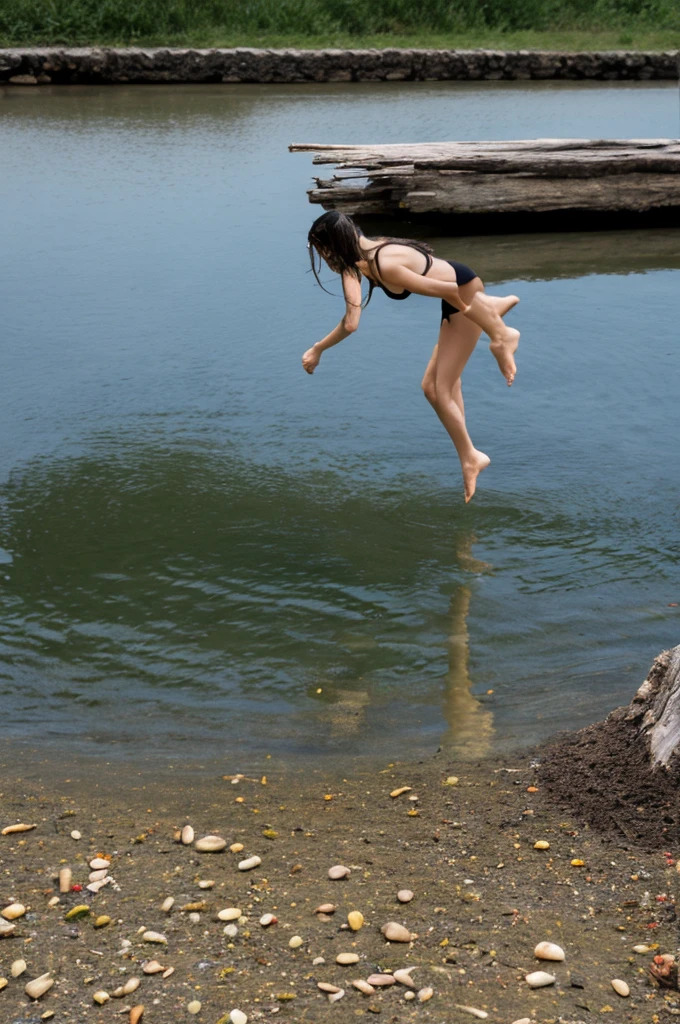 from below,full body,floating,angel,10 years old girl,very long black hair,