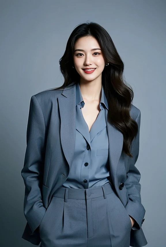(Best quality, 8k, 32k, Masterpiece, UHD:1.2),Photo of Pretty Japanese woman,(detailed face:1.1), simple black suit, looking at viewer,upper body,necklace,dress shirt,smile,skirt