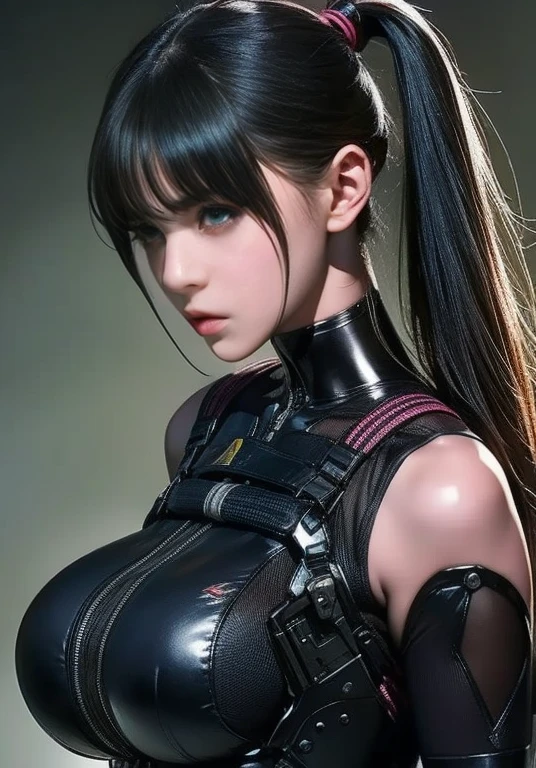(((Perfect body,White and tender skin,(((BodySuit_lady_deadpool_ownwaifu,bodysuit, skin tight, superhero, Belt Pouch, utility belt, red bodysuit, gloves, weapon on back, thigh pouch, thigh strap, thigh holster, belt buckle, turtleneck, ))),(((ailisha,Black long hair, super long hair, slanted bangs, brown eyes, red lips))),((masterpiece)),high resolution, ((Best quality at best)),masterpiece,quality,Best quality,((( Exquisite facial features,Looking at the audience,There is light in the eyes,Smile))),Open your hands))),(((Light and shadow,Huge breasts,))),(((Looking at the camera,black background,)))),