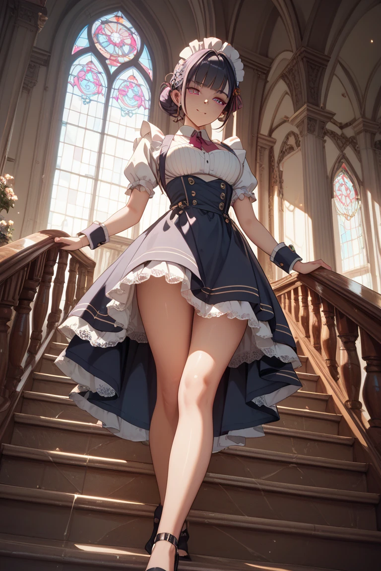 BIG TITS - Cameltoe - Niples - Small waist - big hips - Une magnifique Cendrillon fine, châtain, avec une poitrine surdéveloppée, elle a les yeux bleus et la bouche entrouverte. Sa robe fendue jusqu'au nombril en dentelle transparente élégante laisse voir une culotte avec cameltoe, et épouse sa silhouette accentuant ses courbes. Ses cheveux en vagues lâches captent la lumière. Elle est dans la campagne, avec un chateau de compte de fée en arriere plan. Un éclairage doux et chaud dans des tons d'or et de bleu crée une atmosphère romantique et magique. Des étoiles scintillantes parsèment le ciel crépusculaire, rehaussant la qualité éthérée. Un chemin pavé, bordé de lanternes lumineuses, mène au château, entouré de fleurs éclatantes et de verdure luxuriante., seductive smile, light blush, excited, Nikon, masterpiece, best quality, award winning
