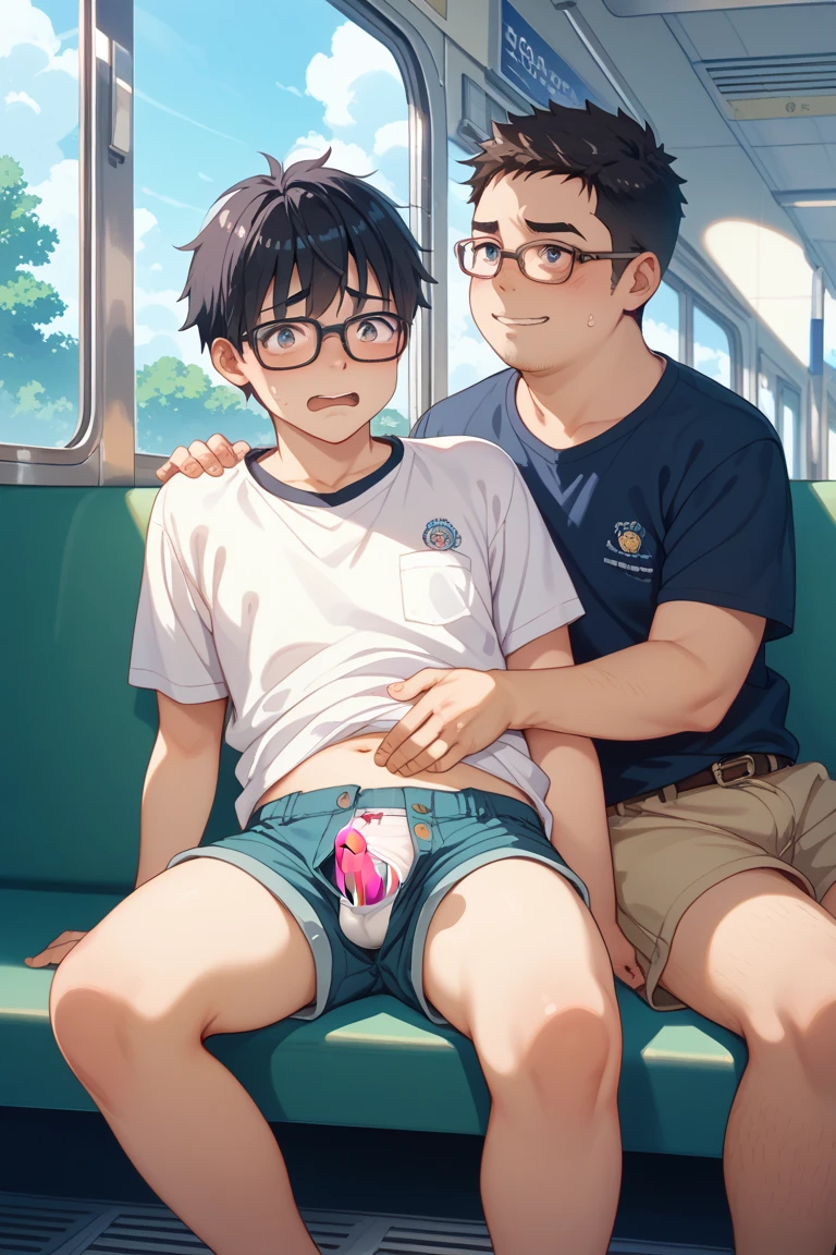 2young chubby teen boy, ahegao face,brown hair,t - shirt, Kale, without underwear,big ass, erect penis,anal sex,cumming inside,in a park,(groping the groin),beco,(detailedeyes),skin detailed,artwork,best quality