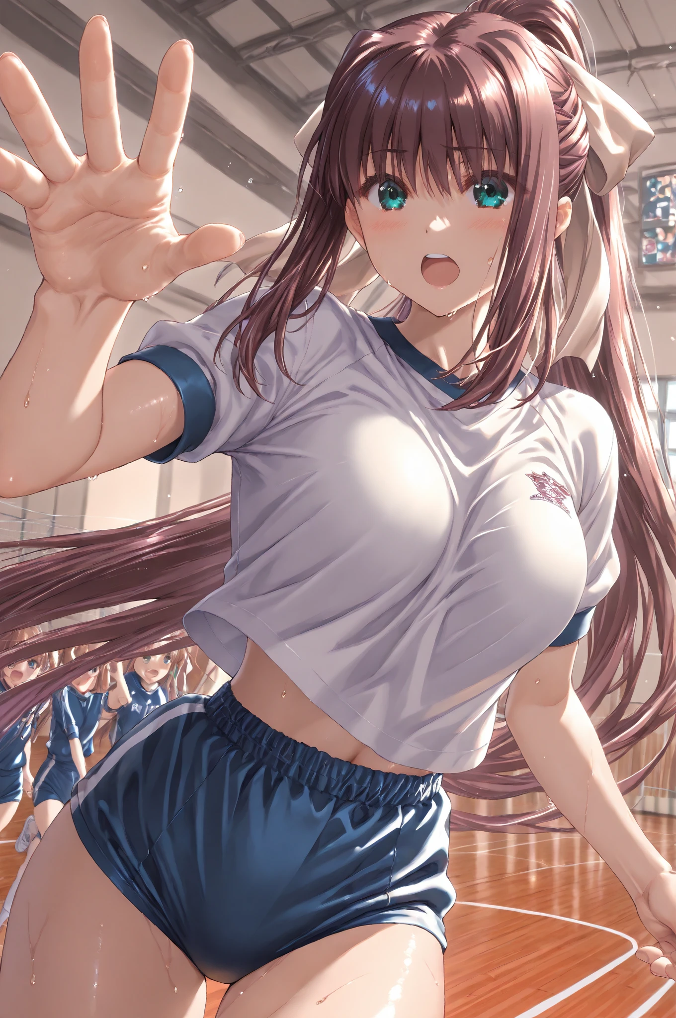 score_9, score_8_superior, score_7_superior, Break Source_anime, One girl, higuchi madoka masterpiece,, alone, Yuuki Asuna、Sailor suit、mini skirt,A man rubs her breasts from behind、((Girl trembling with sexual climax、))