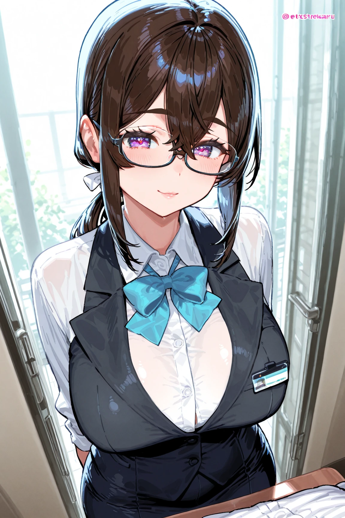 Twin tails、uniform、Black Skirt、Glasses