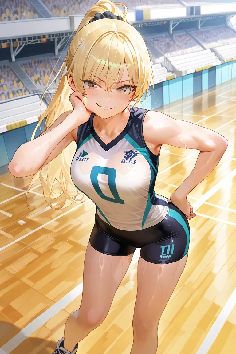Upscale，8K，Best quality,(( 1 girl in)), Character focus,Fencing sportswear，gym room，fart，A sexy pose，The stench  pervasive