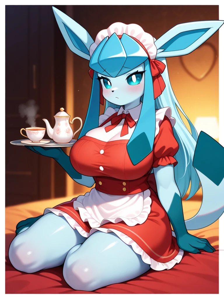 Glaceon,furry,Bust 87,Waist 57,Thigh 86,Good resolution,Grab your own clam with your hand.,Apron set,Good light and shadow details,shade,sexy body,blushing