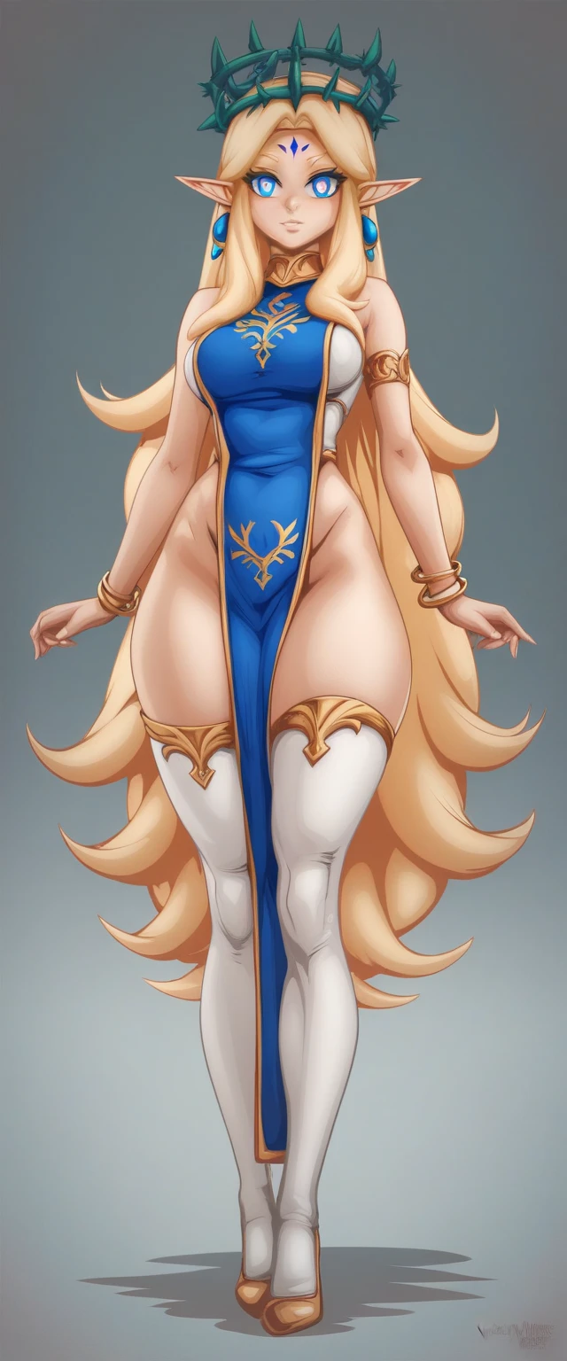 "Yang Xiao Long, with luscious blonde hair and captivating purple eyes, showcases her alluring dollsuit attire. She stands tall in platform heels, emphasizing her thick thighs and wide hips. With mesmerizing spiralwash eyes and a touch of vibrant lipstick, her radiant beauty shines in this stunning 8k image."