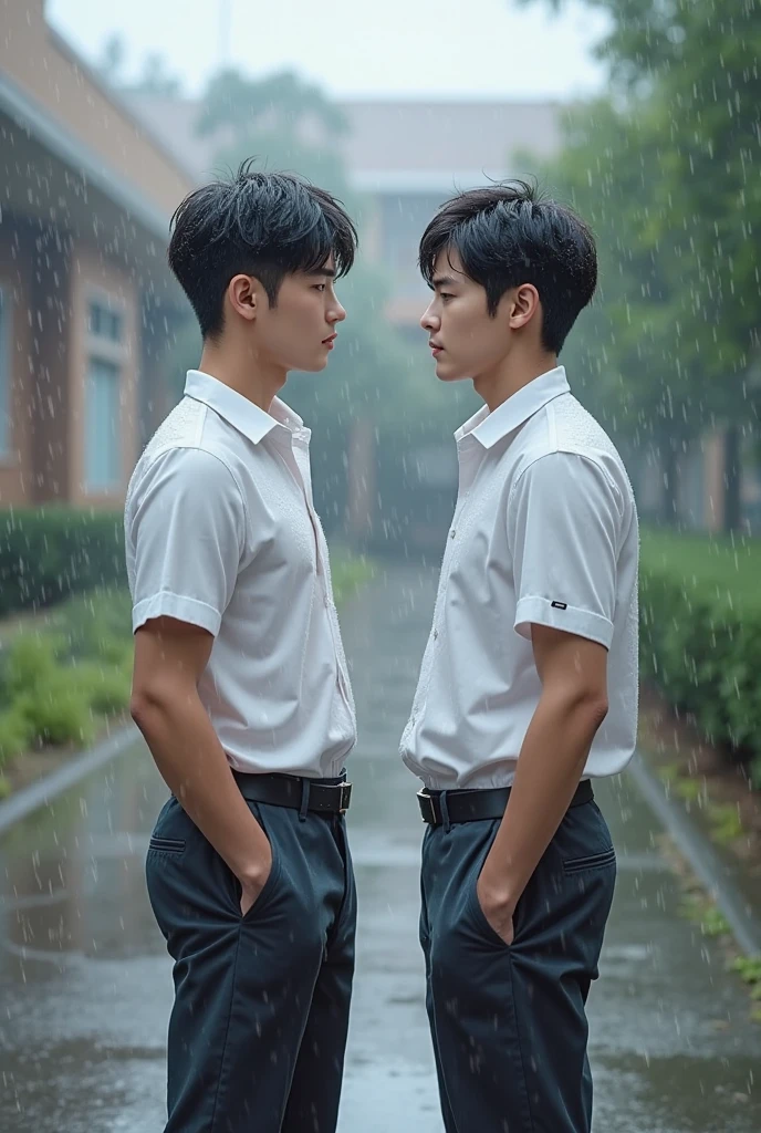 Two boys kissing,in the classroom,Raised sexy