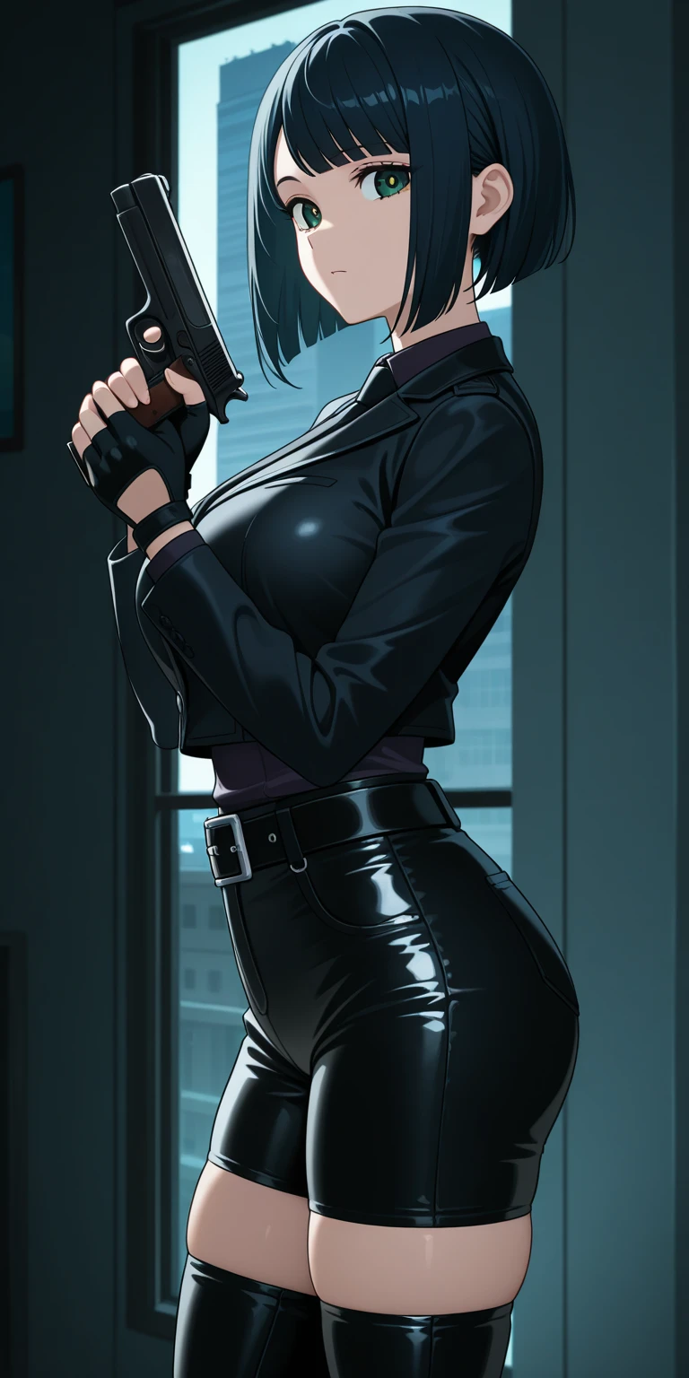 High resolution, adult woman , good lighting, despicable, , (No nudity), (((leather tight mini skirt))), ((tight leather top)), (((leather thigh high boots))), (garter belt), abdomen only, (wet shorts), , cute face, I'Iは恥ずかしくて赤面します, humiliating, ((spread one's legitimacy))(T-back)night、city