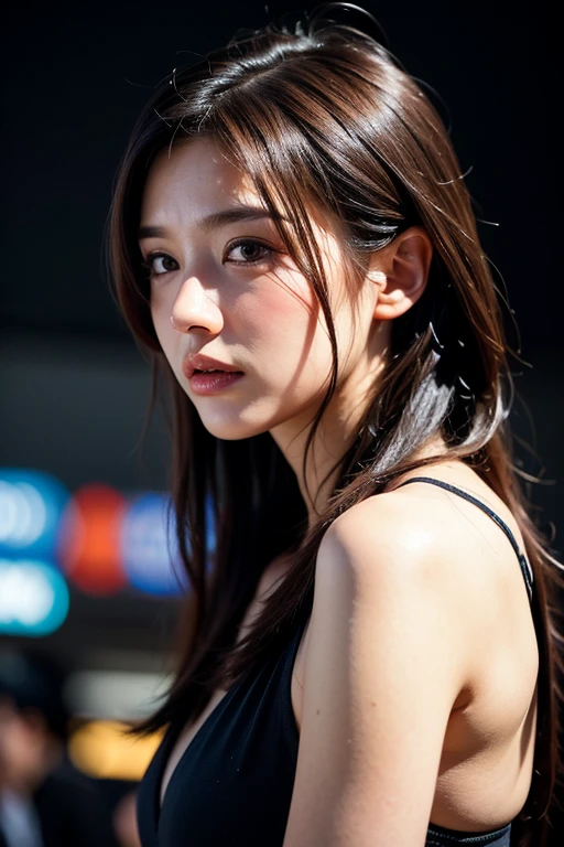 (detailed skin:1.2),(shiny skin:1.1),8k,best quality, masterpiece, ultra high res,(photorealistic:1.4),(soft saturation:1.3),(fair skin:1.2),1woman, young, japanese, brown hair, brown eyes, medium hair, asymmetrical hair, wavy hair, asymmetrical bangs, makeup,(lipstick:1.1),(eyeliner:1), mascara, eyeshadow, glamor, large breasts, grid girl costume and sponsor logo, turtleneck sleeveless one piece, in racing circuit and large crowd, (fucked silly:1), leaning forward
