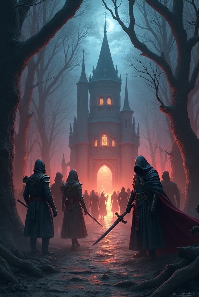 A bloody inscription , Welcome to Ravenloft Castle , with monsters witches and other creatures in the background