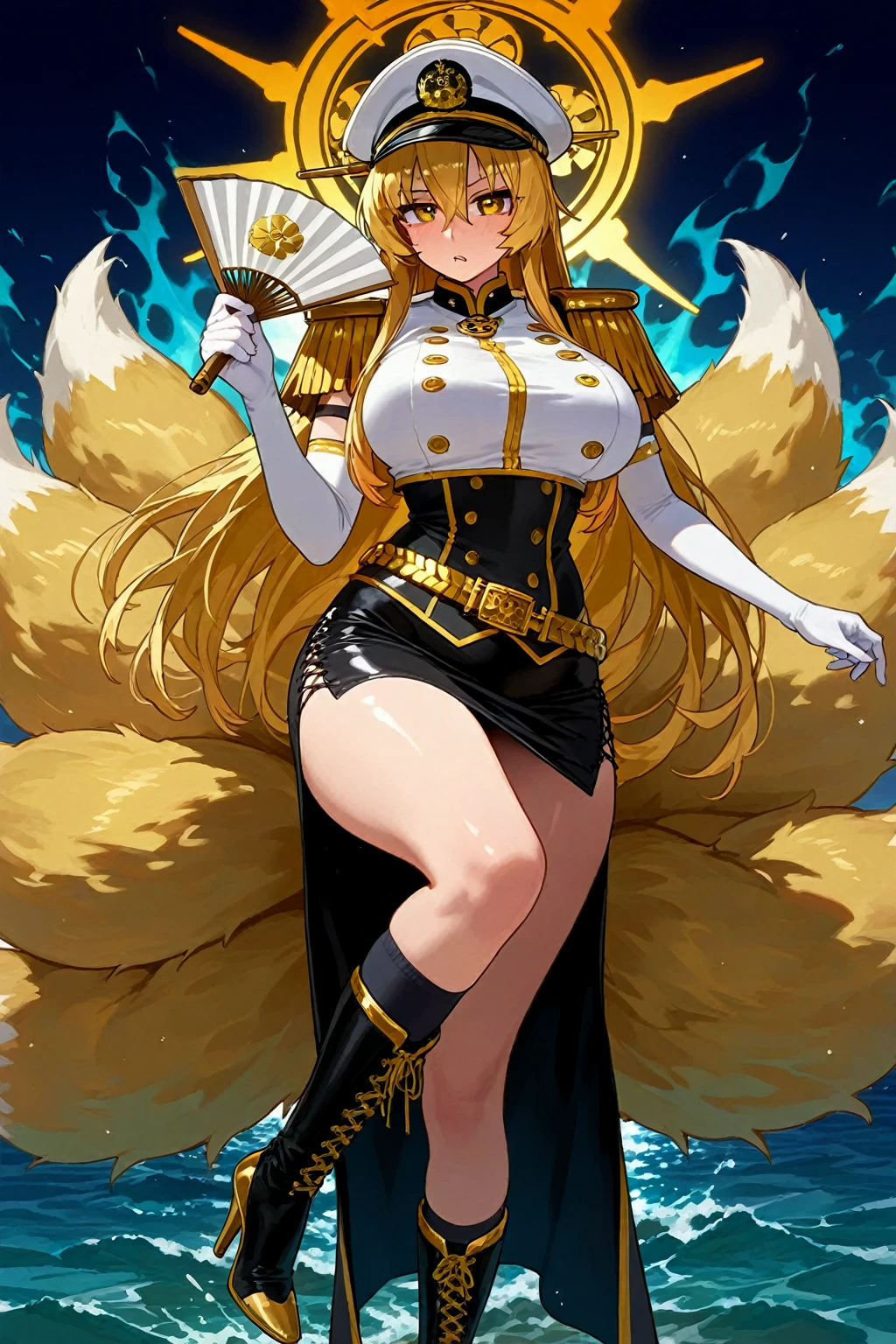 masterpiece)),((Highest quality)),High resolution,Extremely detailed CG,Perfect lighting,8k wallpaper、One Woman, alone、Very large breasts、Very large breasts、Sideboob、very thick legs、smile、Blonde Hair,Looking into the camera、Golden Eyes、short hair、Short Hair、Shiny black short pencil skirt、Sleeveless white business shirt、Wrap a belt around your waist、Show your armpits、Raise your arms、black tights、