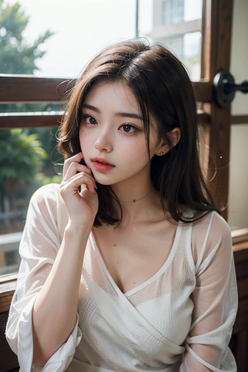 (((Realistic photograph))),A full-body photograph:2, beautiful girl, View your audience, She is ????? and only wearing a white T-shirt.:1.5,(Cleavage:1.3),Photograph taken at the infinity poolside of a 50th floor hotel in Manhattan, New York:2.52、(Environment details:1.3),(RAWphotograph, CG unity, photograph, ultra Realistic details, Sharp focus, Detailed skin,4K, High resolution, masterpiece, Highest quality, Realistic, Vibrant:1.2),(32k,16k,8k,4K, 超High resolution, High resolution, Professional, Like a movie, movie, dramatic),Looking up at the camera:1.33