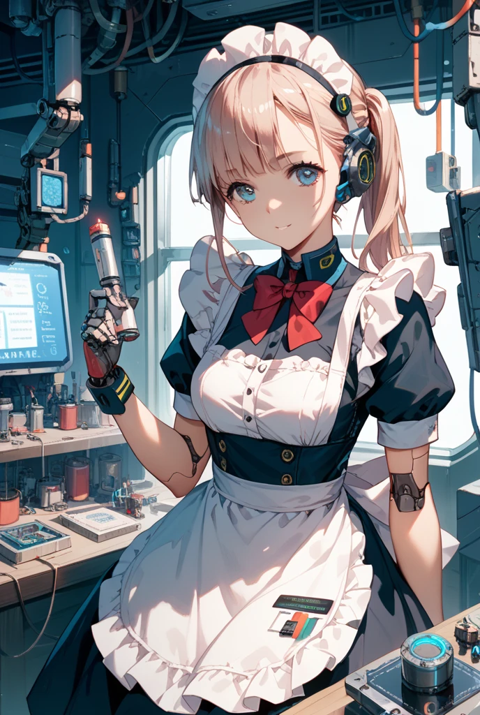 (((masterpiece))), (((Highest quality))), ((Very detailed)), (Highly detailed CG illustrations), ((Very delicate and beautiful)),(Cute and delicate face),Light,((1. Machine Girl)),alone,whole body,(Machine made joints:1.4),((Mechanical Limbs)),(Muscles swell),(The vessel is connected to the tube),(Brain in a container:1.3),((Mechanical vertebrae attached to the back)),((Mechanical cervical spine attached to the neck)),((Sitting)),poker face,(Wires and cables attached to head and body:1.5),Small ,short hair,(Character Focus),SF,Lying down,Shortcuts,センター分けのShortcuts,A devastated society,alone,Wearing a headband,Odd Eye