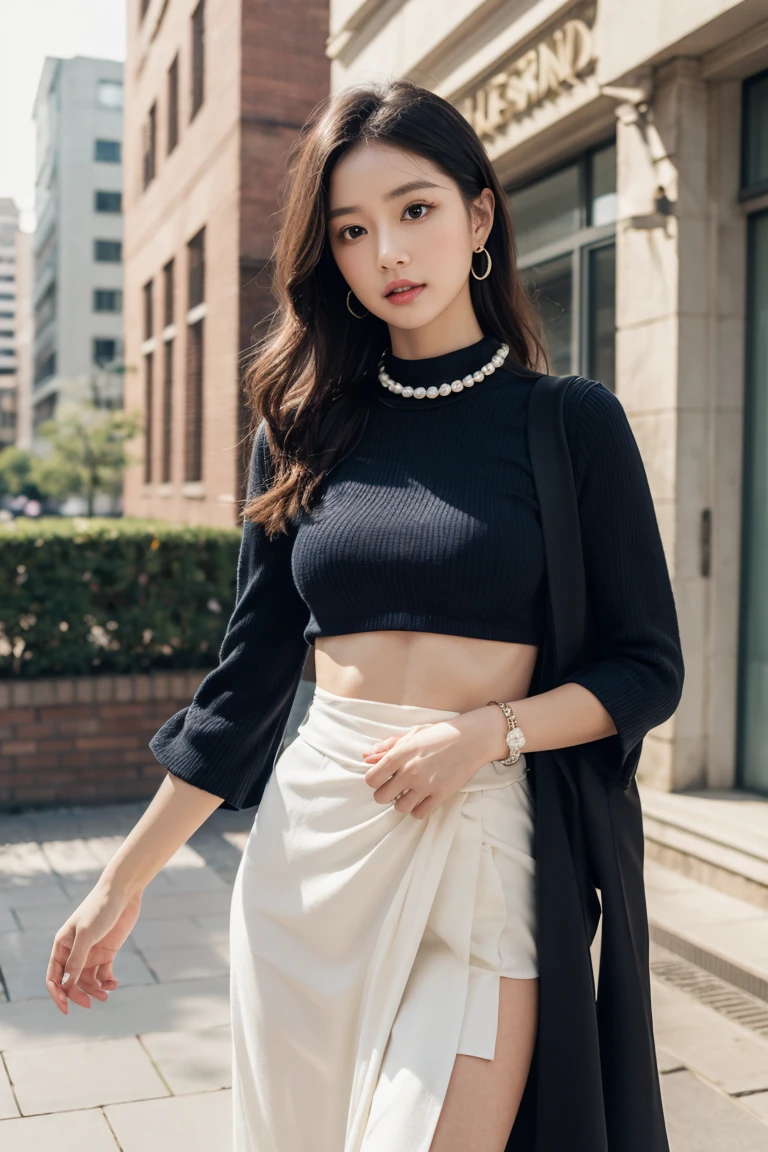 {{{{{{{Realistic}}}}}}}, {Best Quality}, {Super Resolution}, 8k, RAW Photo, Masterpiece, intricate detailed, {{1girl}}, Korean beauty face), {{{{{{{big breasts}}}}}}}, navel, {{Dynamic poses}}, dynamic views, ), {{off-shoulder white t-shirt}}, {{thin short skirt}}, {{Solo focus}}, front view, viewer view, light smile, white ponytail hair, various hairstyles, teen style, winter, white winter coat, snowy outdoor background, wide hip: 0.4,