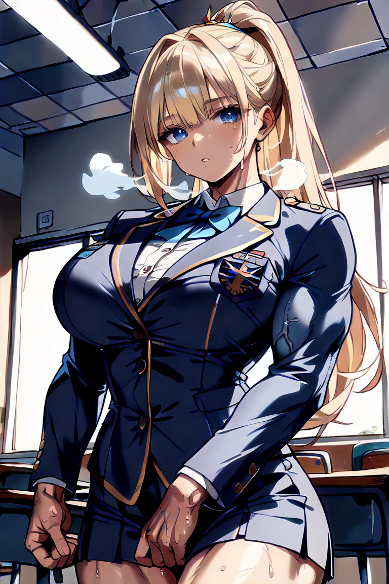 (Highest quality、Masterpiece、Very detailed、4K)、One woman、Big Breasts、17 years old、uniform、((Confident々))、smile