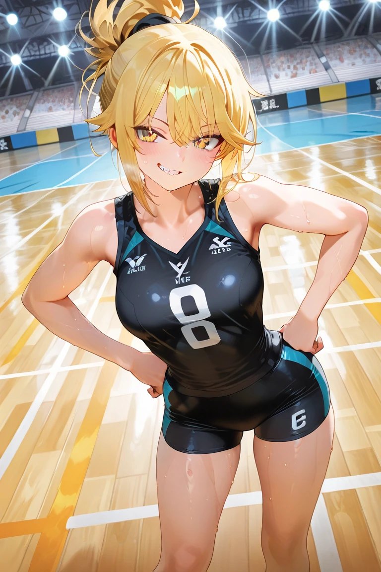 Girl with short green hair, Small size breasts,、Green Eyes, 、,Full body photo from head to toe、Volleyball Player、Volleyball Uniforms、、Uplifting、Leaning forward、、receive、Diving into the ball、Desperate、Sweat、