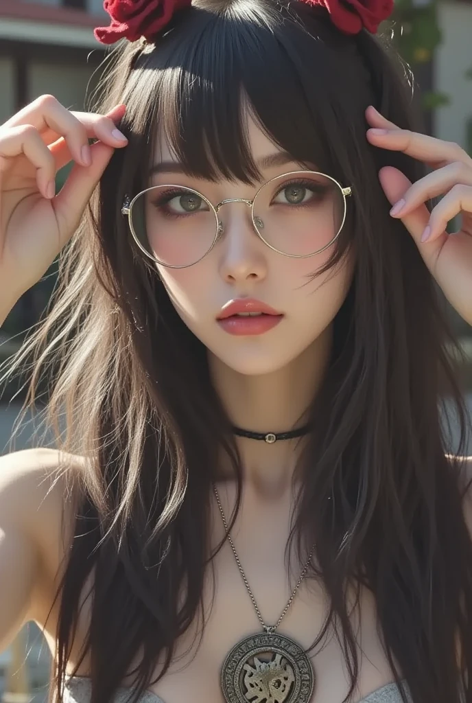 background(Black Night Sky,Big Moon),Woman close up,Wearing a white shirt、Purple Hair,Very long hair,very thick braids,Purple eyes,big 、((((Glasses))))、 realistic girl rendering, 8k artistic german bokeh, Enchanting girl, Realistic girl, Gurwitz, Gurwitz-style artwork, Girl Roleplay, Realistic 3D style, cgstation Popular Topics,, 8K Portrait Rendering,(Faithfulness,Faithfulness:1.4),Wear pink pajamas,巨big ,Sparkling eyes,Purple eyes、(highest quality,4K,8k,High resolution,masterpiece:1.2),Very detailed,(Realistic,photoRealistic,photo-Realistic:1.37),Mythical monster,Beast-like creature,Muscular,Six big legs,Stand like a gorilla,Red fur covering the body,two big horns,Boar tusk,Sharp Claws,huge shape,Burning Fire Magic,Energy aura,A menacing presence,Glowing Eyes,Intimidating posture,Dark Environment,Smoke-filled air,Ominous Shadow,Majestic and fierce,Explosive power,Vibrant colors,Bold,Horror art style,Dynamic configuration,Dramatic lighting,Muscle layers,large sharp teeth,Sharp Edges,Very detailedスケール,Fiery Crack,Burning Flames,Ferocious look,Burning with anger,Surrounded by sparks and embers