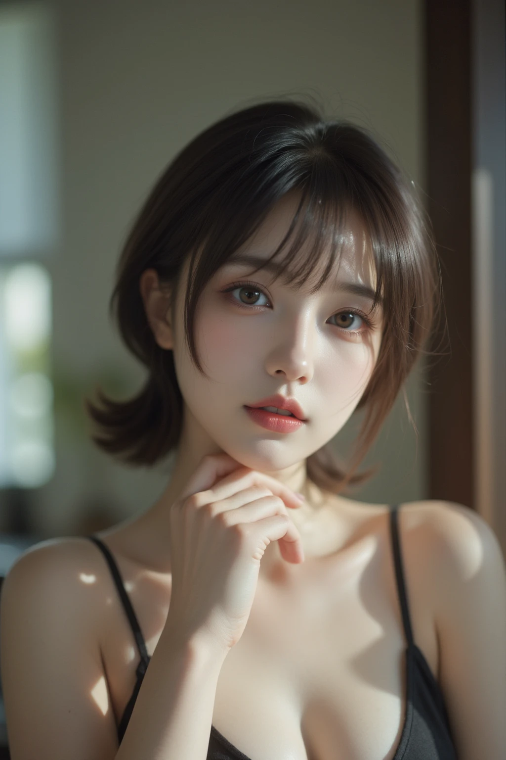 (Tabletop, Highest quality、Very attractive adult beauty、Add strong highlights to the eyes、Look closely at the camera:1.4、A beautiful woman with mature charm、Ideal body type、Perfect Anatomy、Short brunette bob、Shiny Hair、Lip gloss),one person's, alone, 明るい茶色のShiny Hair, scarf,Realistic, Looking at the audience、Please tilt your head a little, Bright colored crystal light blue eyes, 短いShiny Hair、 chestの中央に穴が開いた白いタートルネックの服,chestの真ん中に丸い穴が開いたセクシーな白いタートルネックのニットセーター、 lips, Lip gloss,prohibit, Upper Body、Big eyes、eyelash、Face is a little red、Embarrassing)、((Italian road system in winter))、((Short hair with bangs、Big eyes、Give students a very strong highlight、{Huge|big|Hugeな|Mega} chest:1.4、very bigger chest、Gazing at the audience、Very beautiful beauty、Listen carefully、Long neck、Laugh a little、Beautiful Teeth、Laughing with your mouth open、Heart-shaped pupils))、28 years old、Very cute supermodel、