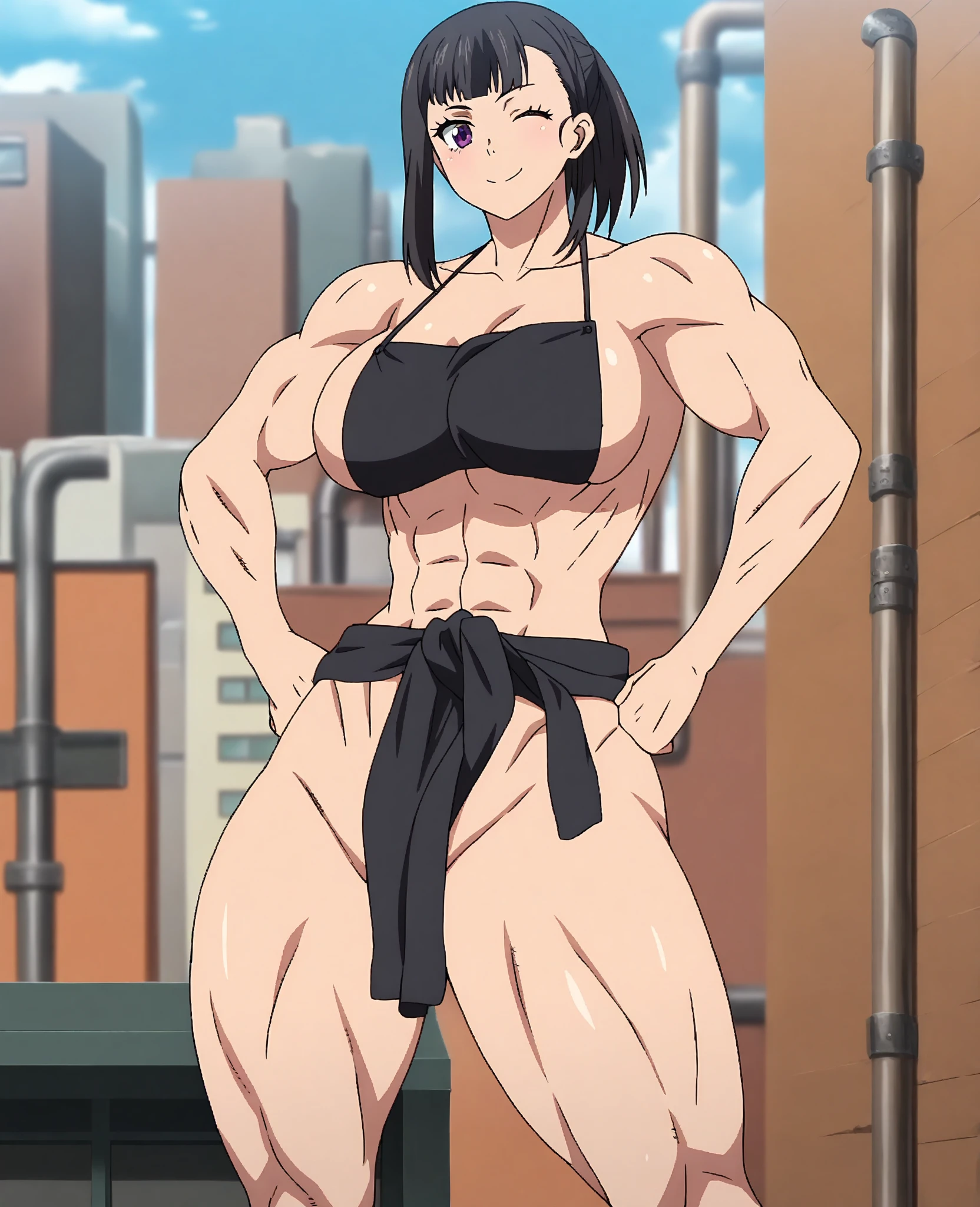 Petite, muscular, woman with muscles, huge chest pov, hentai, red hair bikini,