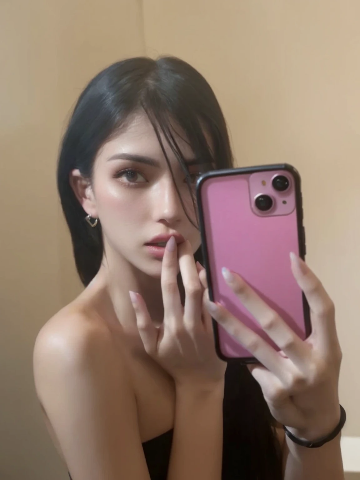 cute sexy girl, sexy body, black hair, realistic face, small breasts,