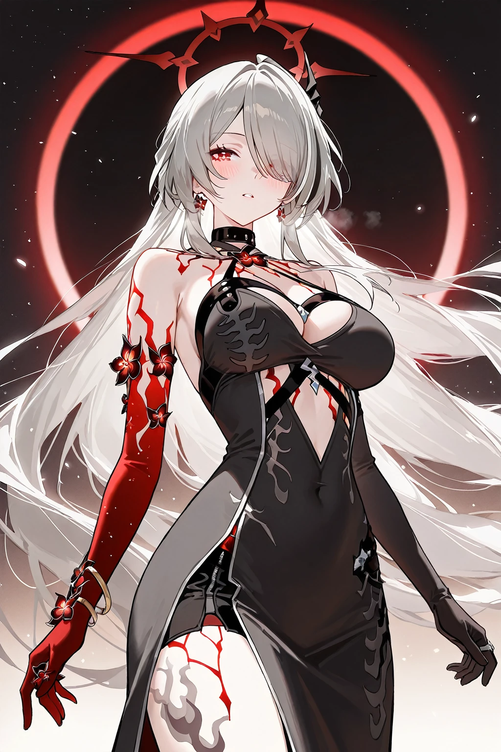 (Ashenhardt Style:1.4), masterpiece, 最high quality, high quality,(Glows dark red、Red eyes、darknessに囲まれた、Formless dark creature:1.2), (profile), (darkness:1.2), Abstraction, deep sea, Award-winning photography, Depth of written boundary, High resolution, Very detailed, Art Station Trends, CGSociety Trends, Complex, Attention to detail,(masterpiece:1.2, 最high quality), (Best lighting, Very delicate and beautiful), (Best lighting, Very delicate and beautiful), (美しいAttention to detail顔), (Attention to detail目と顔:1.2), Dark fantasy, (Young girl, Little Beast, One girl, alone, Crazy Smile, Pale skin,19 Piercings,((Tattoos all over the body,Tribal tattoos all over the legs)) Gray Hair, Glowing red eyes, Dynamic Angle, vampire), (get chains, magic circle, Graffiti on the wall, background)),conjuring a demon), Magic Thunder, pointed_ear, tooth,Devil&#39;s Wings,Devil horns,There was blood on my face,Rain of blood,Blood Mist,(Depth of written boundary),High Contrast,(Blood splatter:1.4),Cowboy Shot,whole body, Black lace-up thigh-high boots,shout, Sacrifice, Magnificent stage