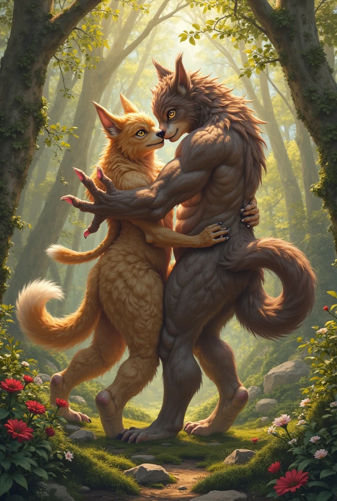 Duo, by kenket, by personalami, by hibbary, by totesfleisch8, by red-izak, by himeragoldtail, by darkgem, by thebigslick, by twinkle-sez, realistic, hyper realistic, ((female anthro furry hyena girl, black hair, braided black hair, hyena spots, brown eyes)), at the kalahari desert, in an oasis, having sex with a male, stand and carry, suspended congress position, male carrying female, her legs around his waist, feet paws visible, naked, ahegao, 