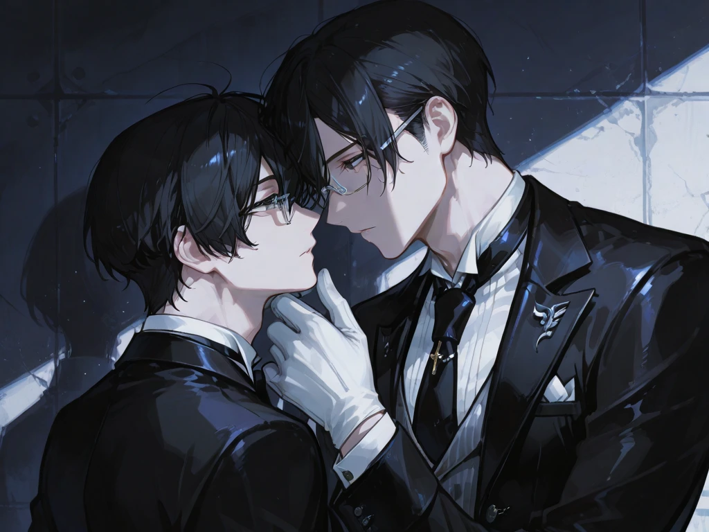 Face Focus、Two boys(Cute boys and handsome boys)、Blazer uniform、tie、They are hugging each other