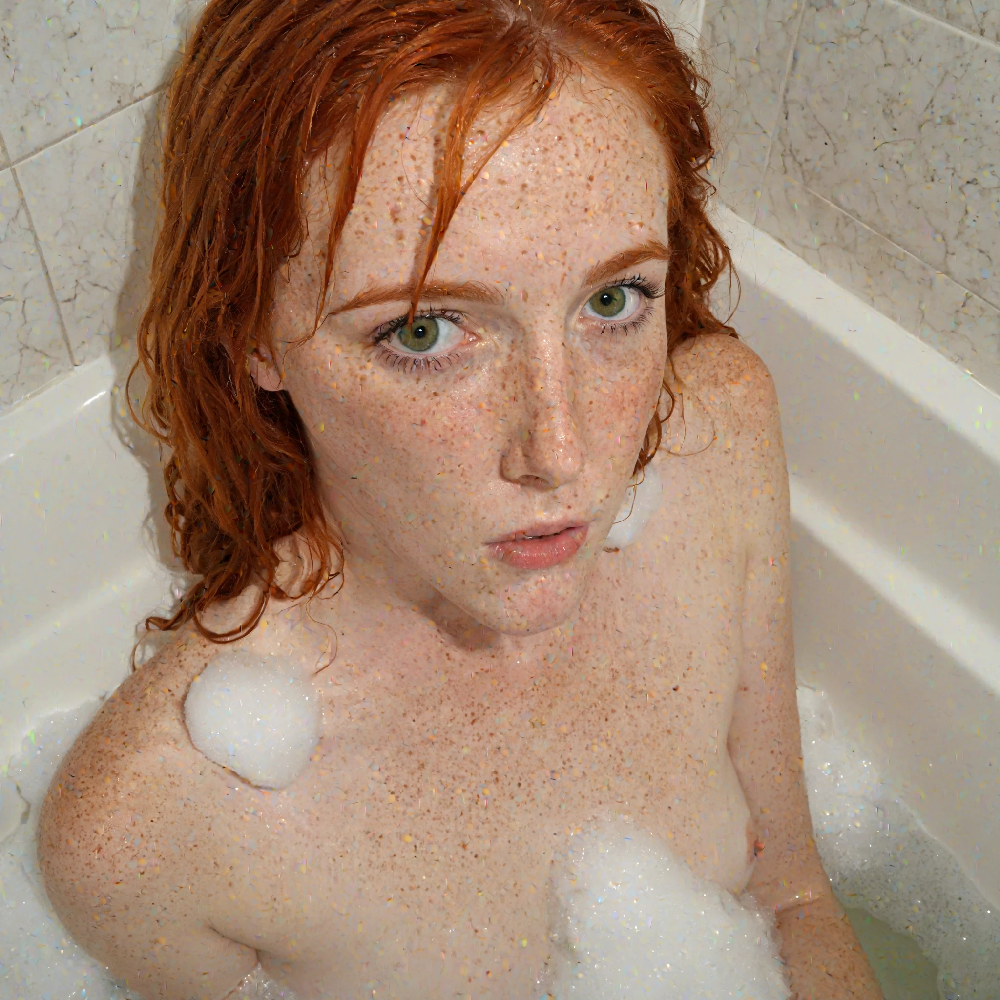 10 year old ginger-haired girl in the shower nude, young teen, busty, showering, wet, wet skin, wet hair, , sexually pleasuring herself with the shower head, masturbation, object play, very long hair, hairy pussy, mouth open seductively, seductive face, eye contact, young sexy girl, asking someone to fuck her, beckoning to someone for them to come to her, beckoning with her finger, full-body photo