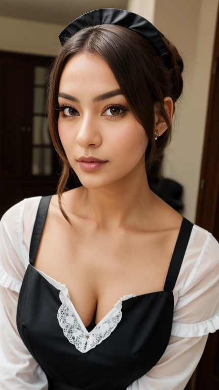((best quality)), ((Meisterwerk)), (Detailliert), Perfektes Gesicht, 1.1, Hochdetaillierte Gesichts- und Hautstruktur, Detaillierte Augen, brown eyes, brown colored eyes, cute makeup, Anastasia 24 year old russian, cute instagram modeling pictures, cute pictures in her bedroom sitting on the floor, cute facial expression, photographed from above