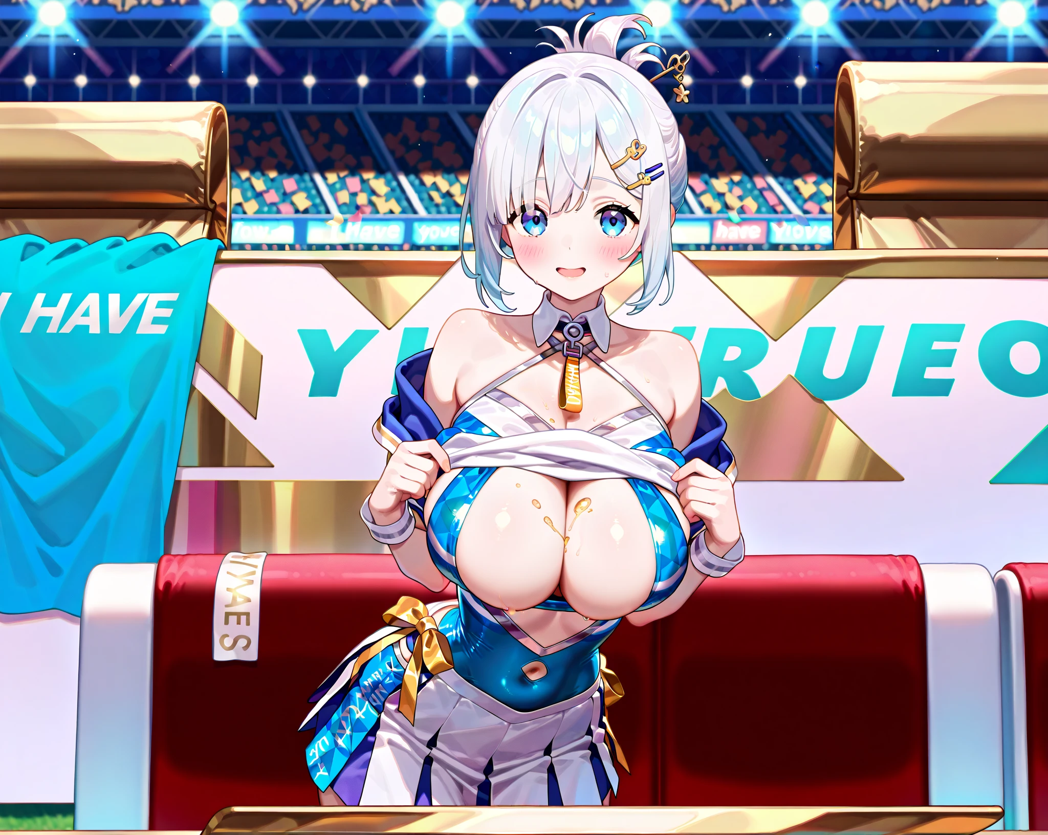 Anime illustration、highest quality、cyber punk、Voluptuous gravure idol、Perfect proportions、Dark-skinned Bunny Girl、Bunny ears、Luxury Casino、chandelier、Slot Machines、Giant roulette wheel、smile、Big Breasts、Thick legs、Cowboy Shot