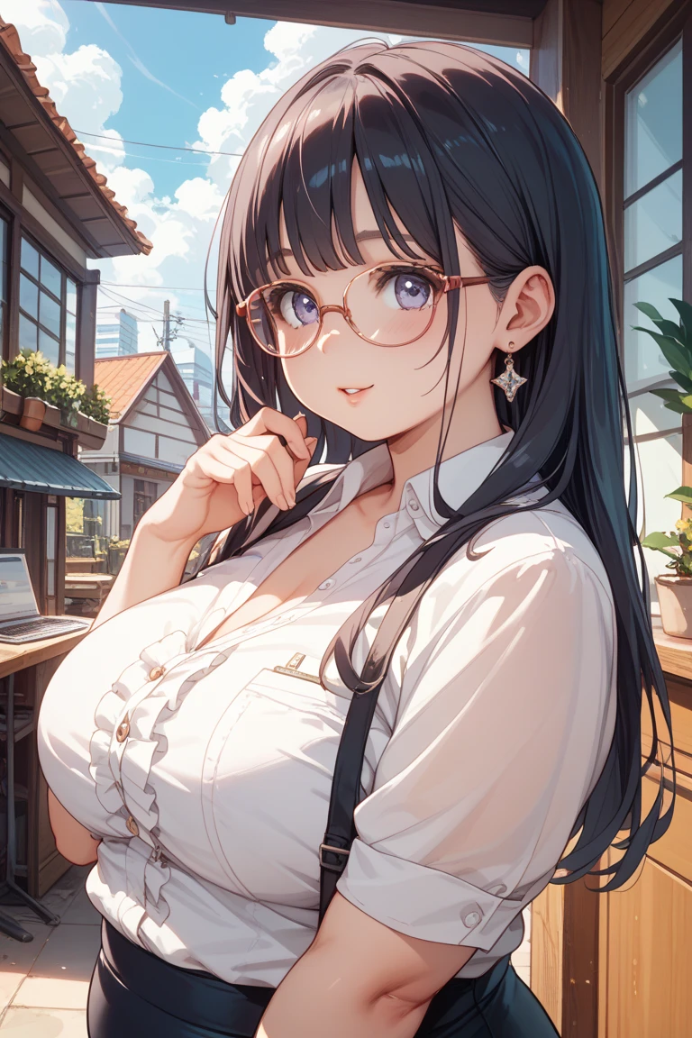 Highest quality、High resolution、Detailed Background、Artistic、mysterious、(Beautiful face in every detail:1.4)、Anatomically correct、(Normal number of fingers:1.2)、(Highly detailed face:1.2)、(Detailed eyes)、Teenage beauty、(Huge breasts:1.2)、Perfect body line、Glasses、Light color hair、Braided bob cut、ponytail、Wavy Hairstyle、well-groomed eyebrows、

(A beautiful girl with a big smile on her face against the backdrop of a cityscape after the rain:1.5)、

On the asphalt after the rain、Fresh green leaves are reflected、Wood in the valley between skyscrapers々The leaves sway as if taking a deep breath.、The rhythm of the raindrops changes into the chirping of birds, and the whole town becomes lively.、It&#39;s like a green oasis has appeared in the city&#39;s concrete jungle.、
The young leaves shine against the backdrop of the buildings, adding color to the urban landscape.、The air after the rain is cool and comfortable、The steam rising from the asphalt mixes with the refreshing scent of new green leaves.、Reflected in the windows of a skyscraper、Sky after the rain and green wood々It&#39;s vivid to the eye、

The hustle and bustle of the city is enveloped in the chirping of birds and the murmuring of streams.、It sounds somehow nostalgic、
wood々The sound of raindrops running down the leaves and the sound of feet walking on the wet road create a pleasant rhythm.、
The cityscape shines as if it has been reborn.、
My heart, which had been feeling suffocated, felt a great sense of relief when I saw this scenery.、
You can feel the power of nature even in the hustle and bustle of the city.、cute