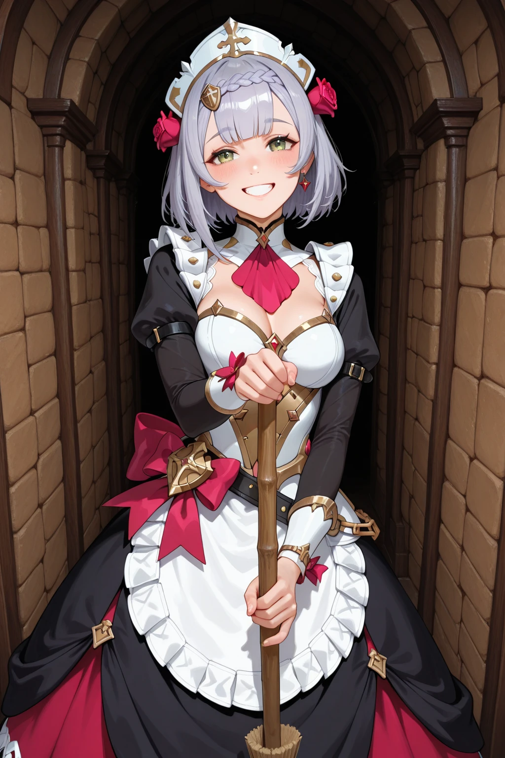 masterpiece, Highest quality, High resolution, male, short hair, Hello, Red eyes, Large Breasts, Cleavage, Epaulettes, White gloves, - Elbow hand pockets, Purple Skirt, Knee socks, Cowboy Shot, Are standing, Place your arms at your sides, straight, street,Two legs,Five Fingers,Evil background,,evil grin, Debish Aura (Shiny fabric:1.5),Dark world background,solo,Decorated with skulls. background, A mountain of skulls beneath ,Two hands,